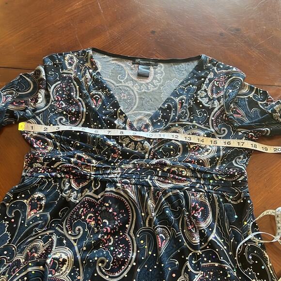 INC International Concepts Blue Paisley Print Knit Top Sparkle Dots Size Lg Y2K - Picture 9 of 11